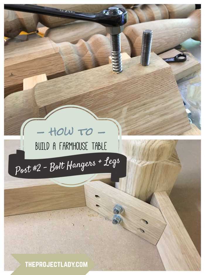 How to add hanger bolts on table legs for a Farmhouse Table (Harp Design copycat) - theprojectlady.com