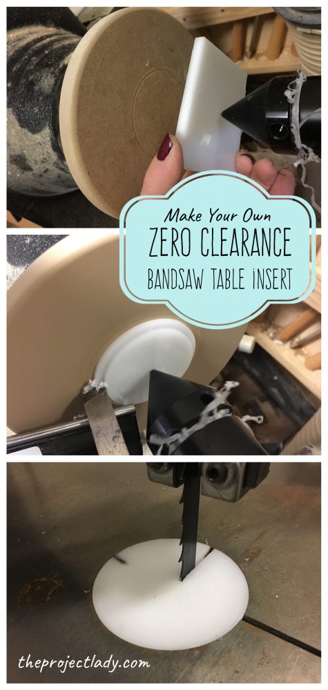 Make your own Zero Clearance Bandsaw Insert - theprojectlady.com